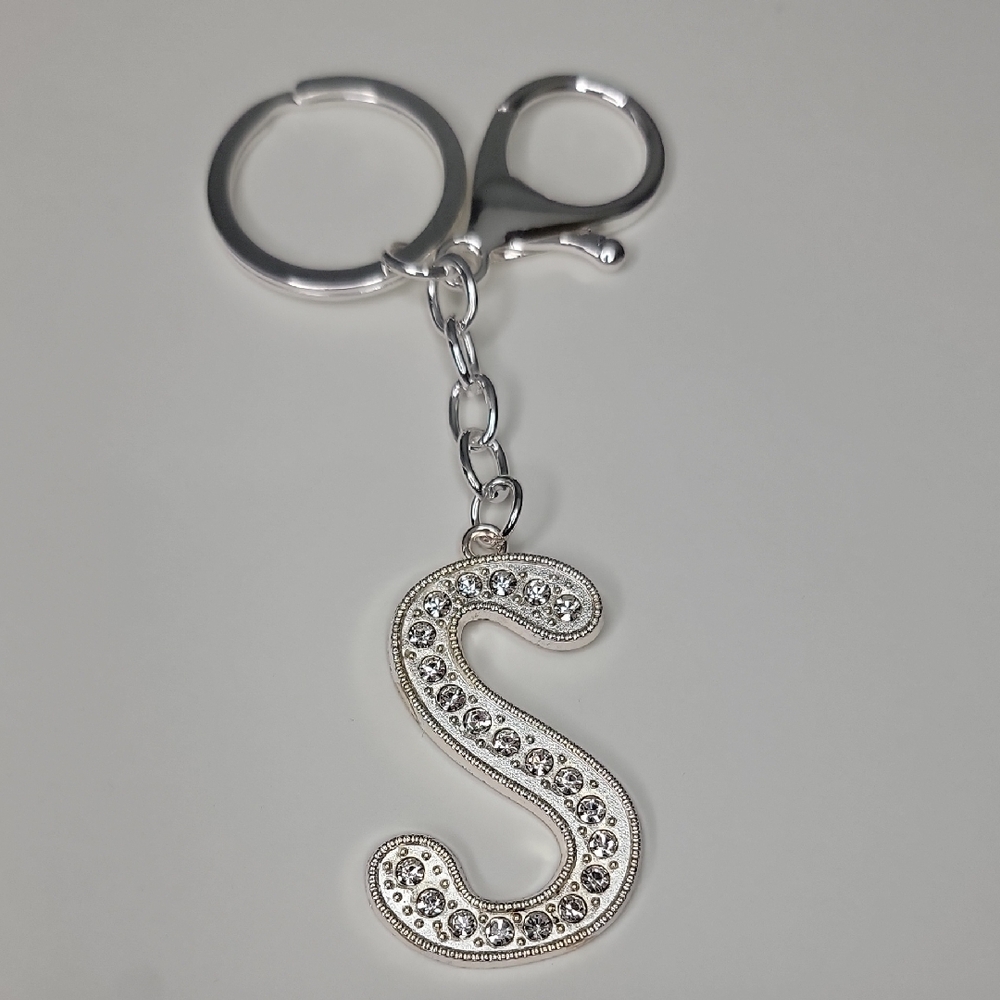 Letter S Initial S Alphabet S Rhinestone Silver Key Chain Bag Charm